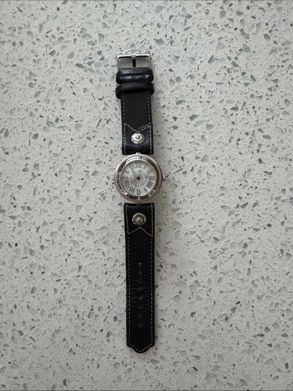 L.A.M.B. Black Leather Strap Silver Dial Women's Watch